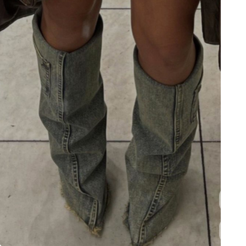 Women'S Fashion Trousers - Denim Punta a punta Stivali alti