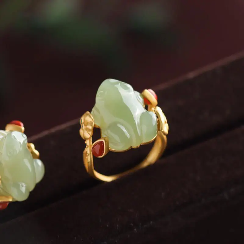 Women Fashion Rings - Anelli di rana di giada verde