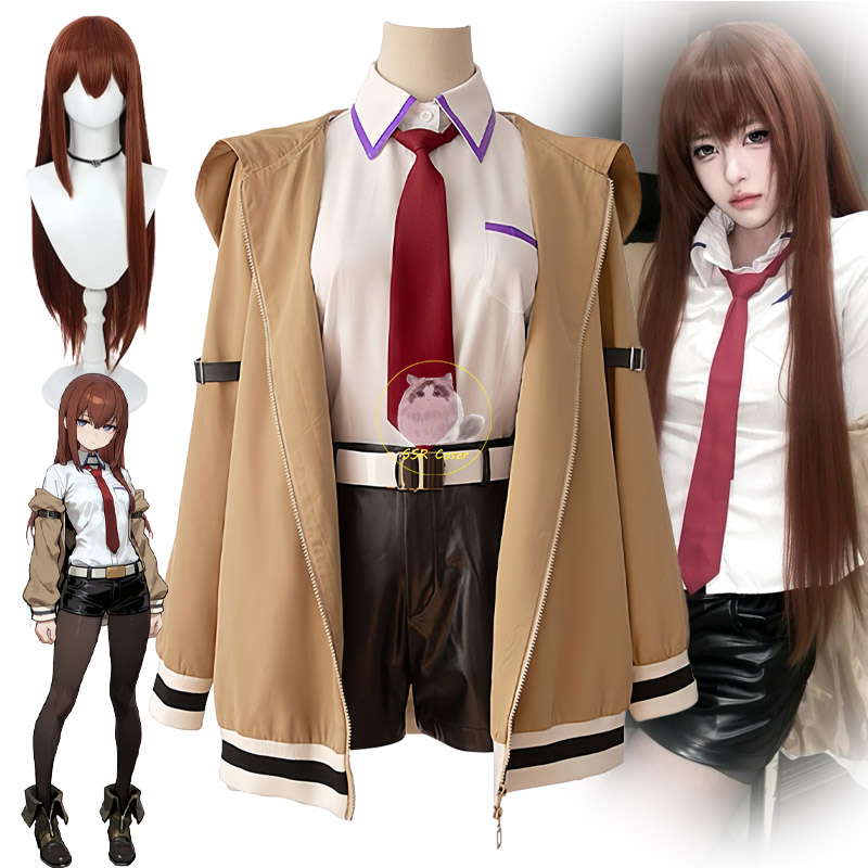 Women'S Fashion Hoodie - Costumi Cosplay Anime Makise Kurisu, Parrucca,