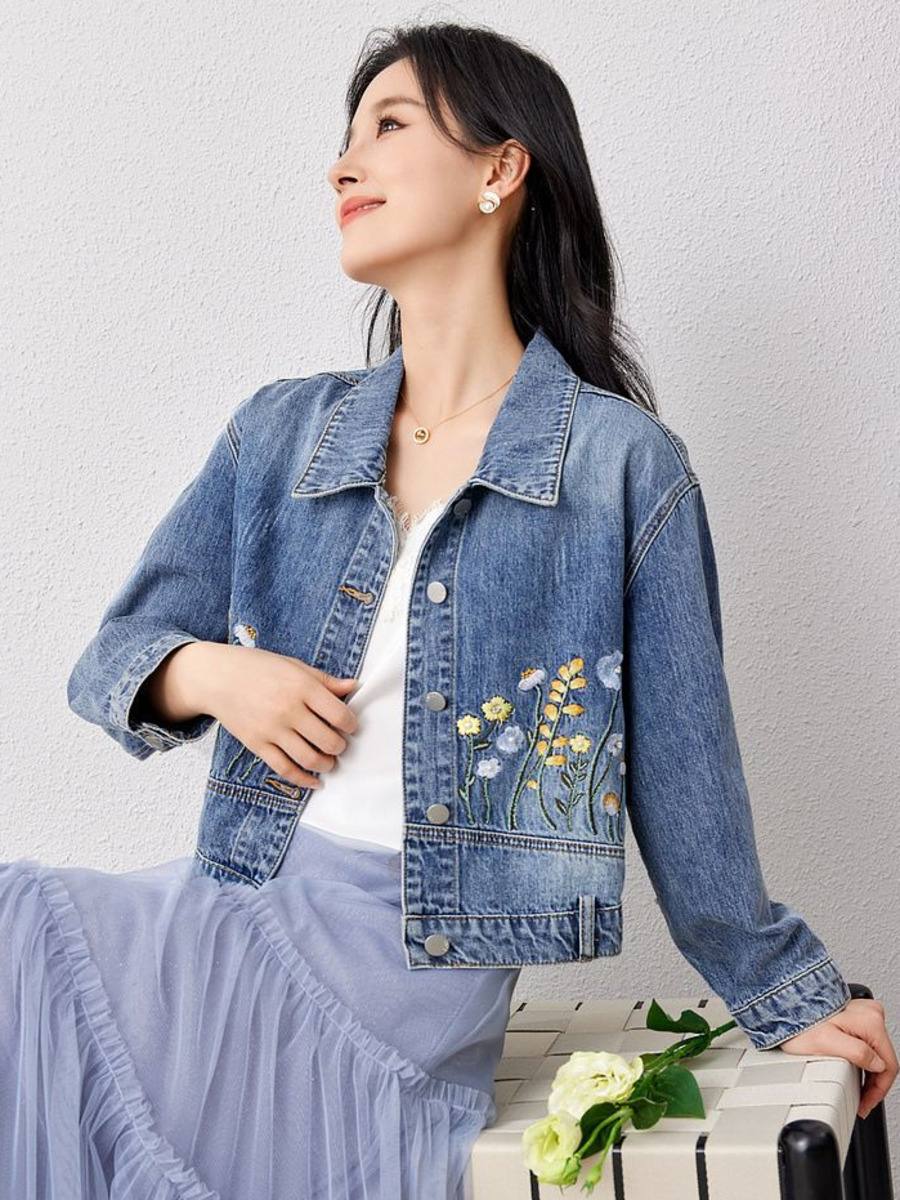 Giacca corta in Denim ricamato - Women Fashion Jeans Top recensione e prezzo