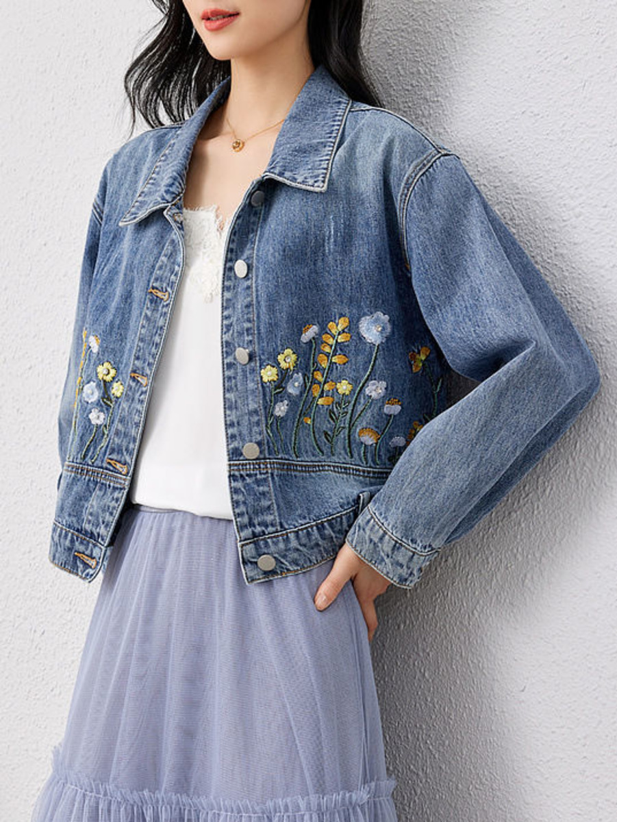 Giacca corta in Denim ricamato - Women Fashion Jeans Top recensione e prezzo
