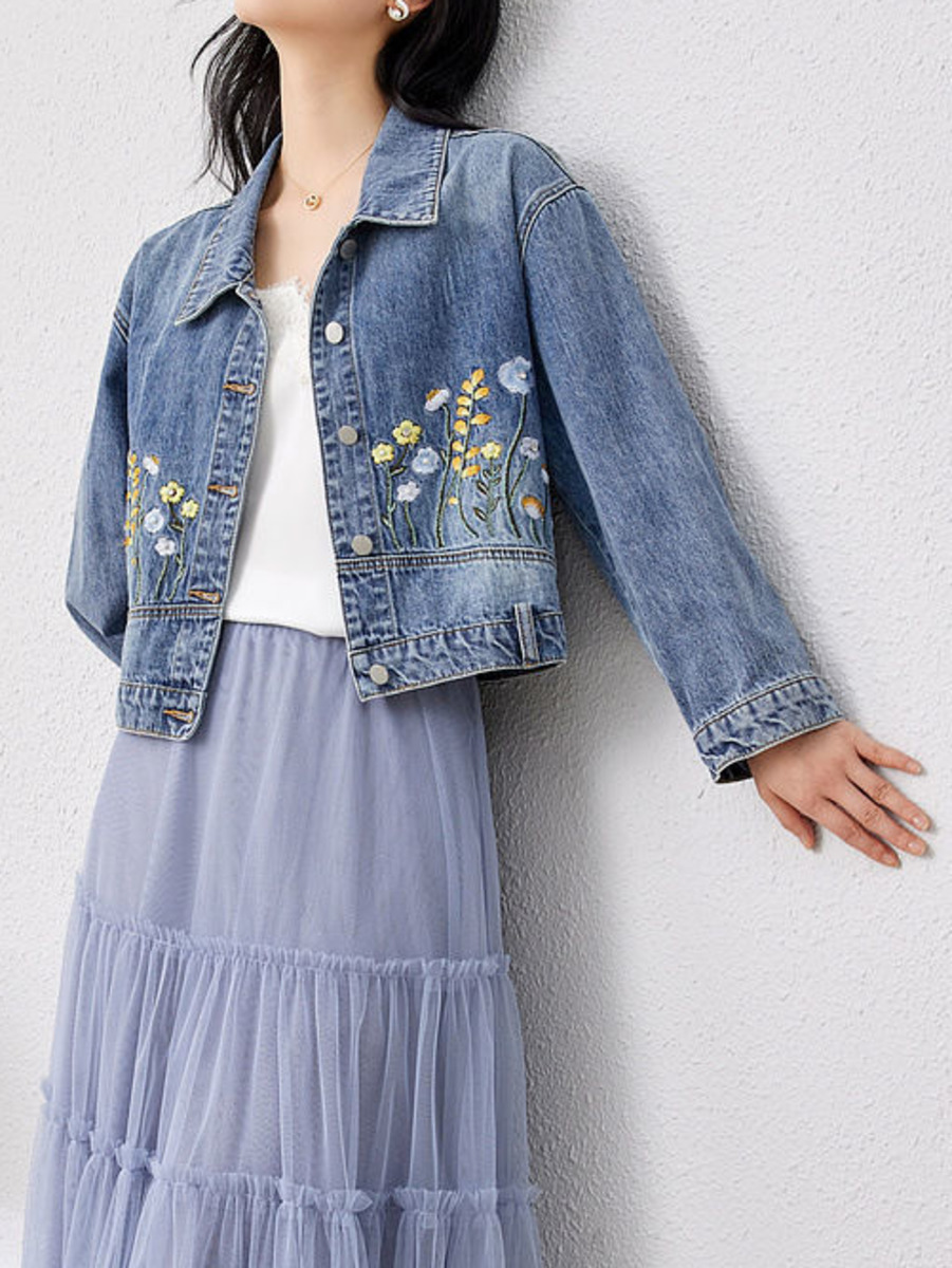 Giacca corta in Denim ricamato - Women Fashion Jeans Top recensione e prezzo
