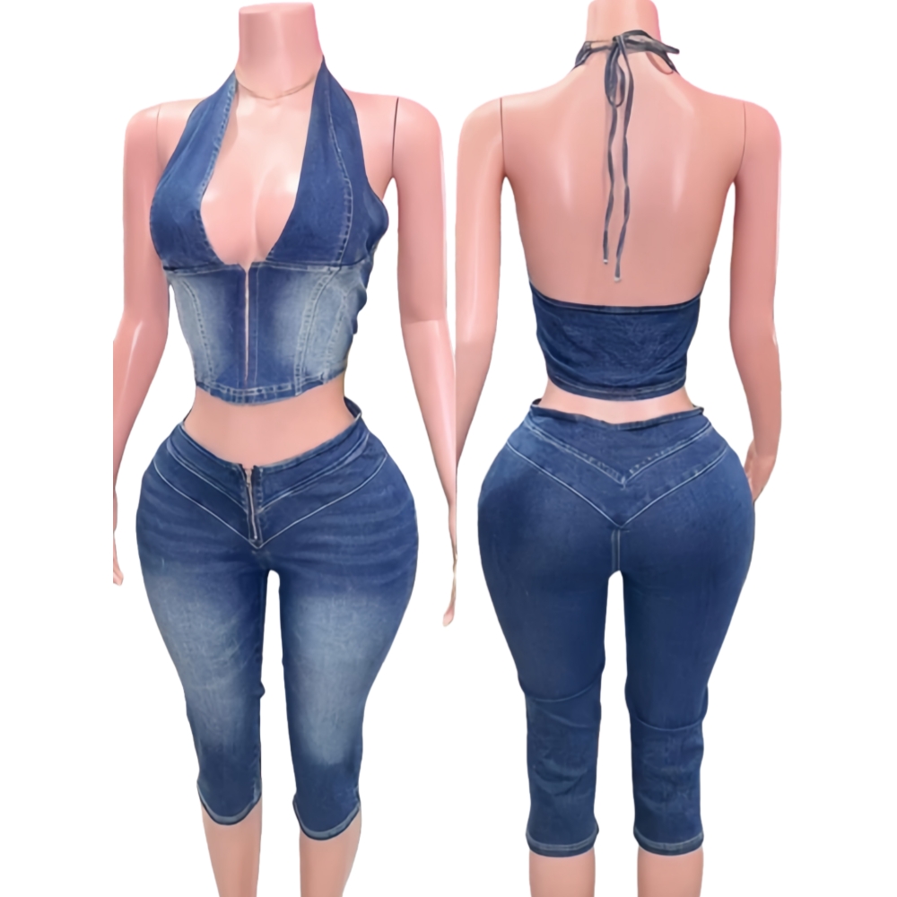 HLJ&GG Blu Moda Denim Halter D - Women Fashion Jeans Top recensione e prezzo